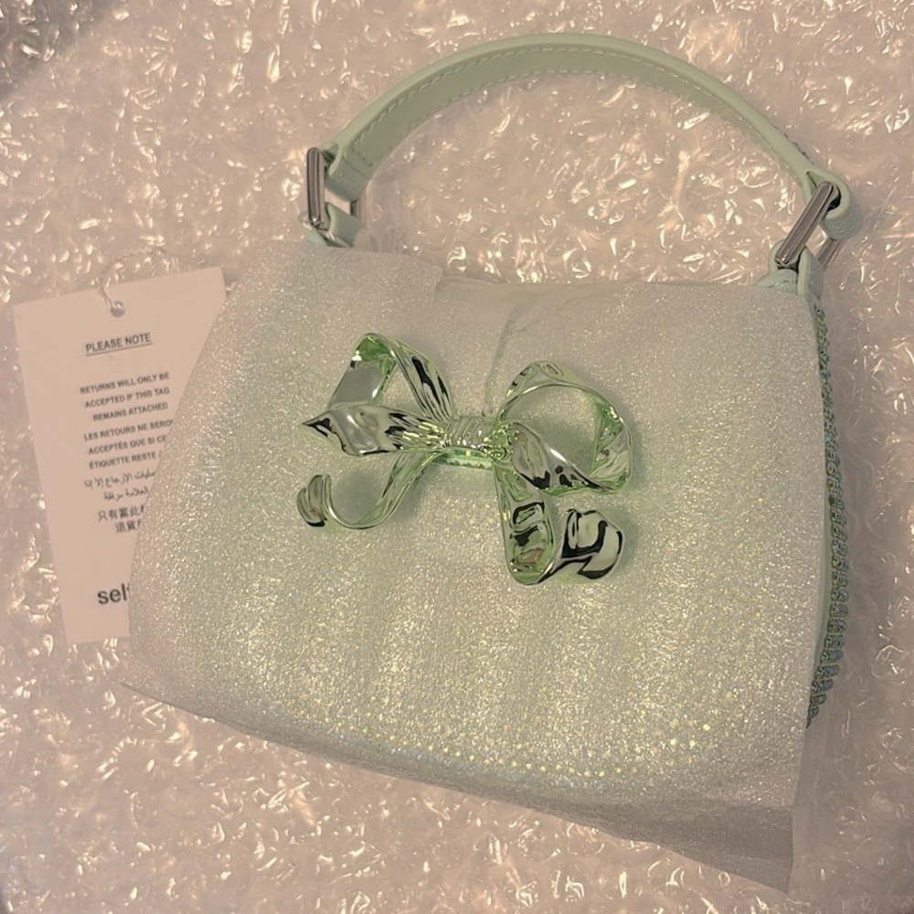 ❌SOLD❌ NWT [Self-Portrait] Crescent Bow Rhinestone Top Handle Mini Bag Green - Picture 12 of 16